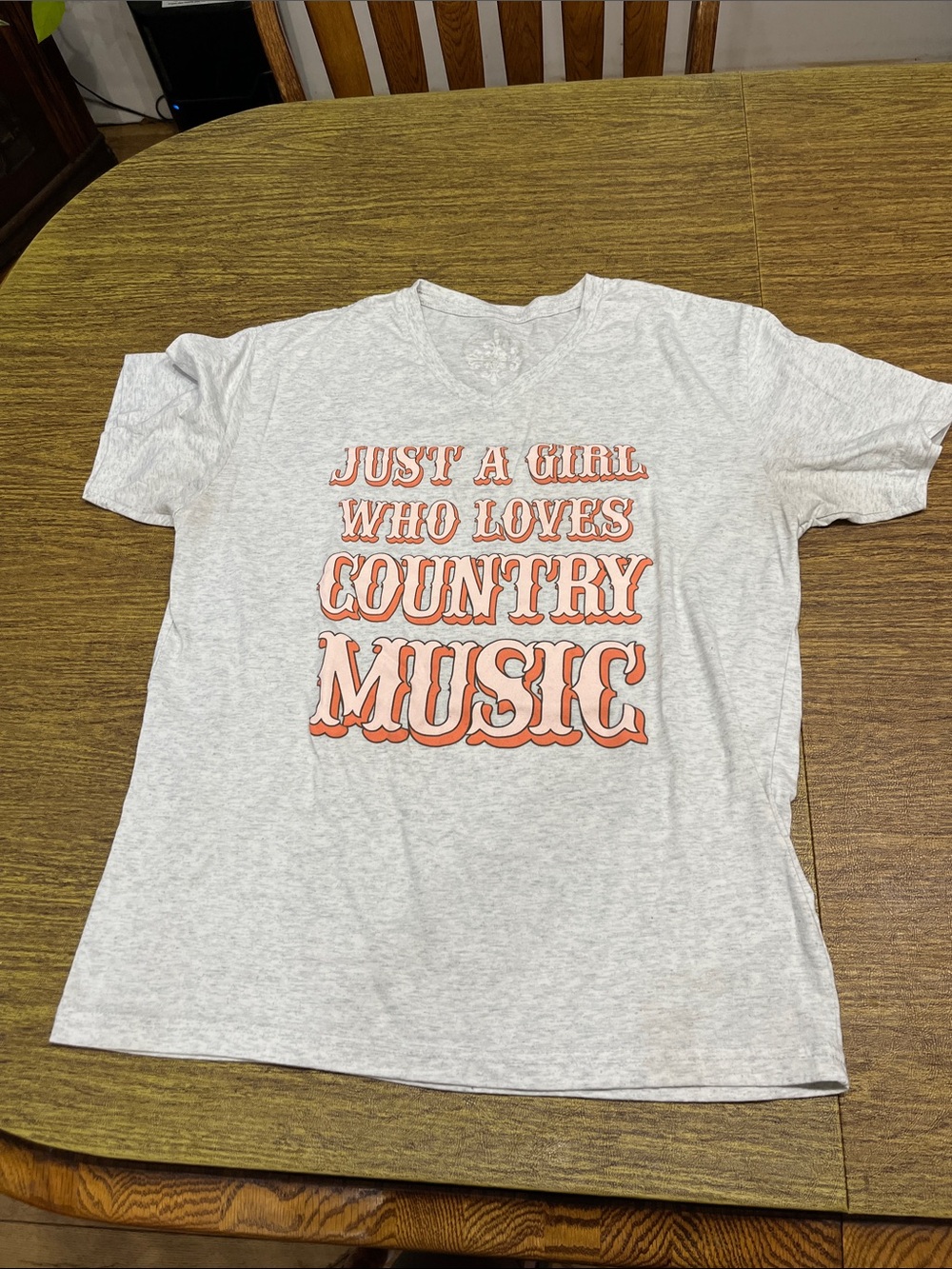 JM Collection Light Gray Tee with Orange Graphic "Country Music"